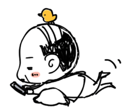 Pretty old man and Cat and Chick. sticker #9315752