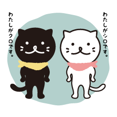 <white cat and black cat>