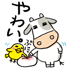 Easy cow & cute chick in Hokkaido
