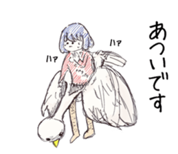 Three colors girl and birds sticker #9861021