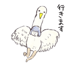 Three colors girl and birds sticker #9861028