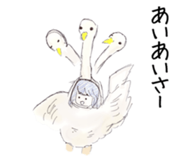 Three colors girl and birds sticker #9861030