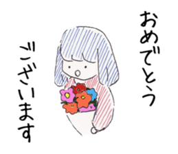 Three colors girl and birds sticker #9861049