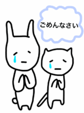 rabbit and cat by Ohanamatope sticker #9893724
