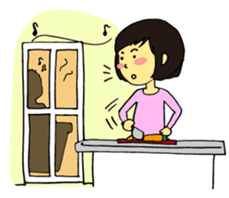 Cheerful husband with angry wife sticker #9988714