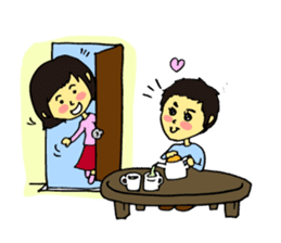 Cheerful husband with angry wife sticker #9988722