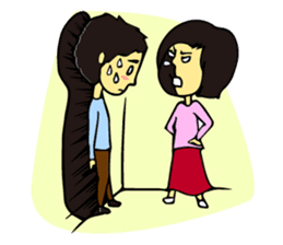 Cheerful husband with angry wife sticker #9988735