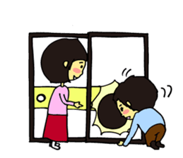 Cheerful husband with angry wife sticker #9988740