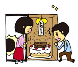 Cheerful husband with angry wife sticker #9988741