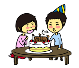 Cheerful husband with angry wife sticker #9988743