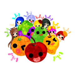 Sticker of fruits and little girls