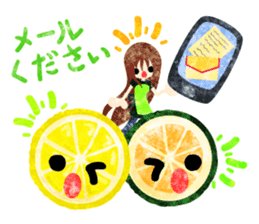 Sticker of fruits and little girls sticker #10117675