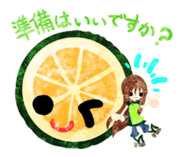 Sticker of fruits and little girls sticker #10117688