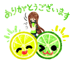 Sticker of fruits and little girls sticker #10117690