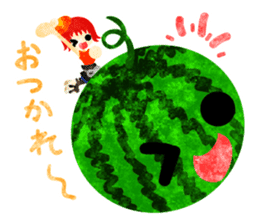 Sticker of fruits and little girls sticker #10117697