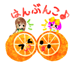 Sticker of fruits and little girls sticker #10117708