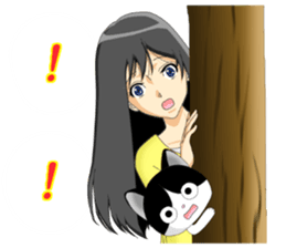 Peeping GIRL and CAT sticker #10263702