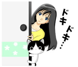 Peeping GIRL and CAT sticker #10263707
