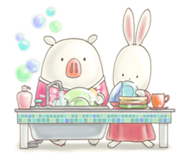 Cute bear and rabbit 6 by Torataro sticker #10267234