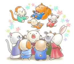 Cute bear and rabbit 6 by Torataro sticker #10267255