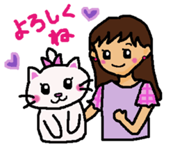Girl and white cat sticker #10373724