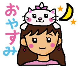 Girl and white cat sticker #10373728