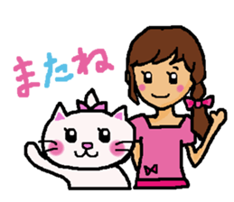 Girl and white cat sticker #10373731
