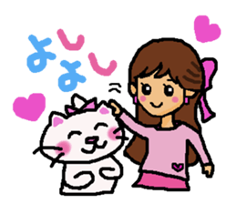 Girl and white cat sticker #10373745