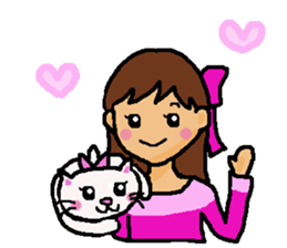 Girl and white cat sticker #10373759