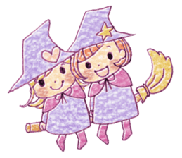 Girl's witches and cat sticker #10763507