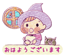 Girl's witches and cat sticker #10763528
