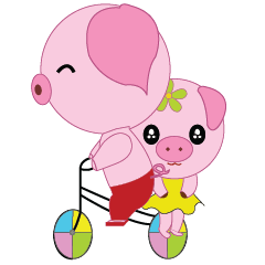 Pink Pig wearing a red pants
