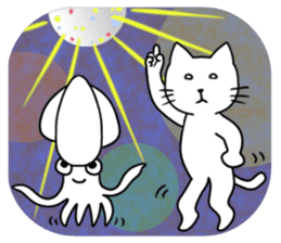 The cat and the Japanese common squid sticker #11174312
