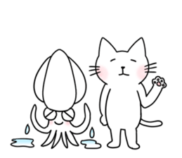 The cat and the Japanese common squid sticker #11174319