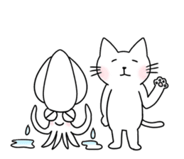 The cat and the Japanese common squid sticker #11174319