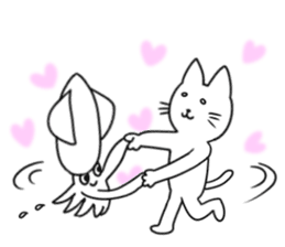 The cat and the Japanese common squid sticker #11174322