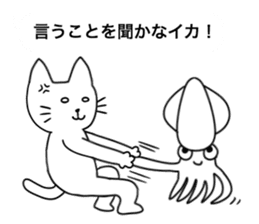 The cat and the Japanese common squid sticker #11174331