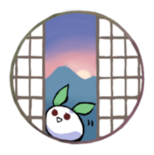 snow rabbit and Japanese round window sticker #11283357