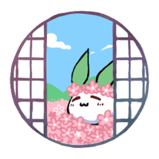 snow rabbit and Japanese round window sticker #11283359