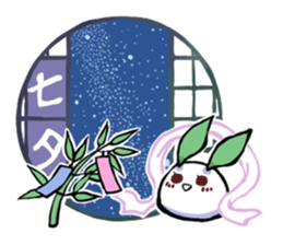 snow rabbit and Japanese round window sticker #11283363