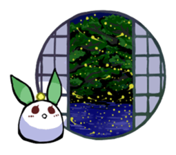snow rabbit and Japanese round window sticker #11283366