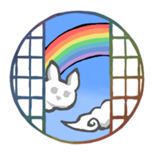 snow rabbit and Japanese round window sticker #11283367