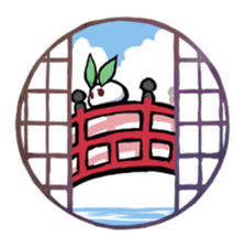 snow rabbit and Japanese round window sticker #11283373