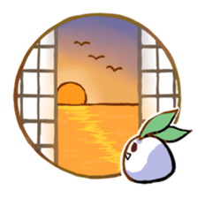 snow rabbit and Japanese round window sticker #11283377