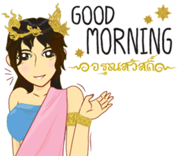 Lai Kanok Cartoon Lady V.dress Thai/Eng sticker #11307776