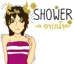 Lai Kanok Cartoon Lady V.dress Thai/Eng sticker #11307786