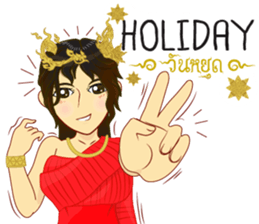 Lai Kanok Cartoon Lady V.dress Thai/Eng sticker #11307796