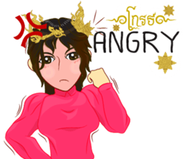 Lai Kanok Cartoon Lady V.dress Thai/Eng sticker #11307811