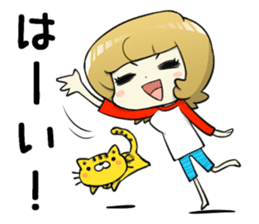 A Cute Tabby Cat and very cheerful Mom sticker #11319581