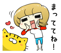 A Cute Tabby Cat and very cheerful Mom sticker #11319606